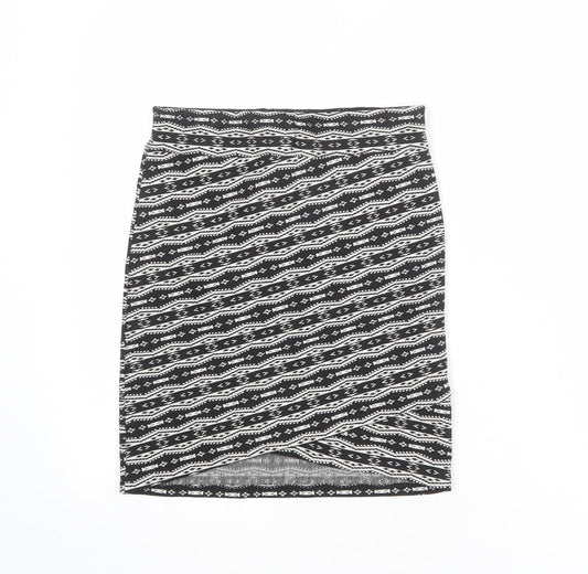Stradivarius Womens Black Geometric Polyester A-Line Skirt Size S
