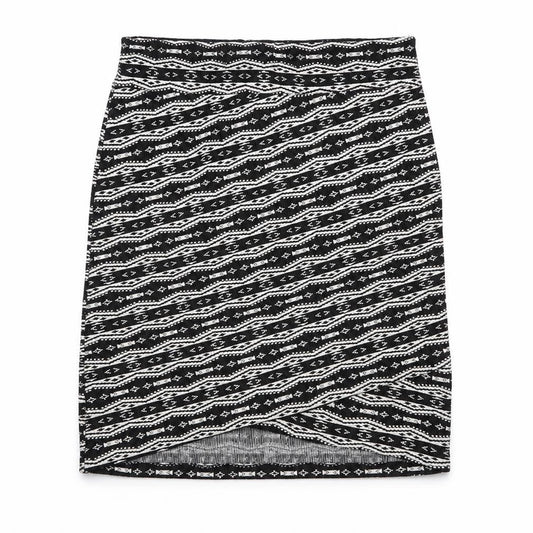 Stradivarius Womens Black Geometric Polyester A-Line Skirt Size S