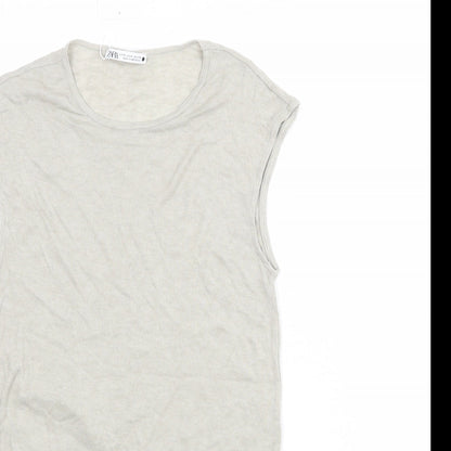 Zara Womens Grey Lyocell Basic T-Shirt Size M Round Neck