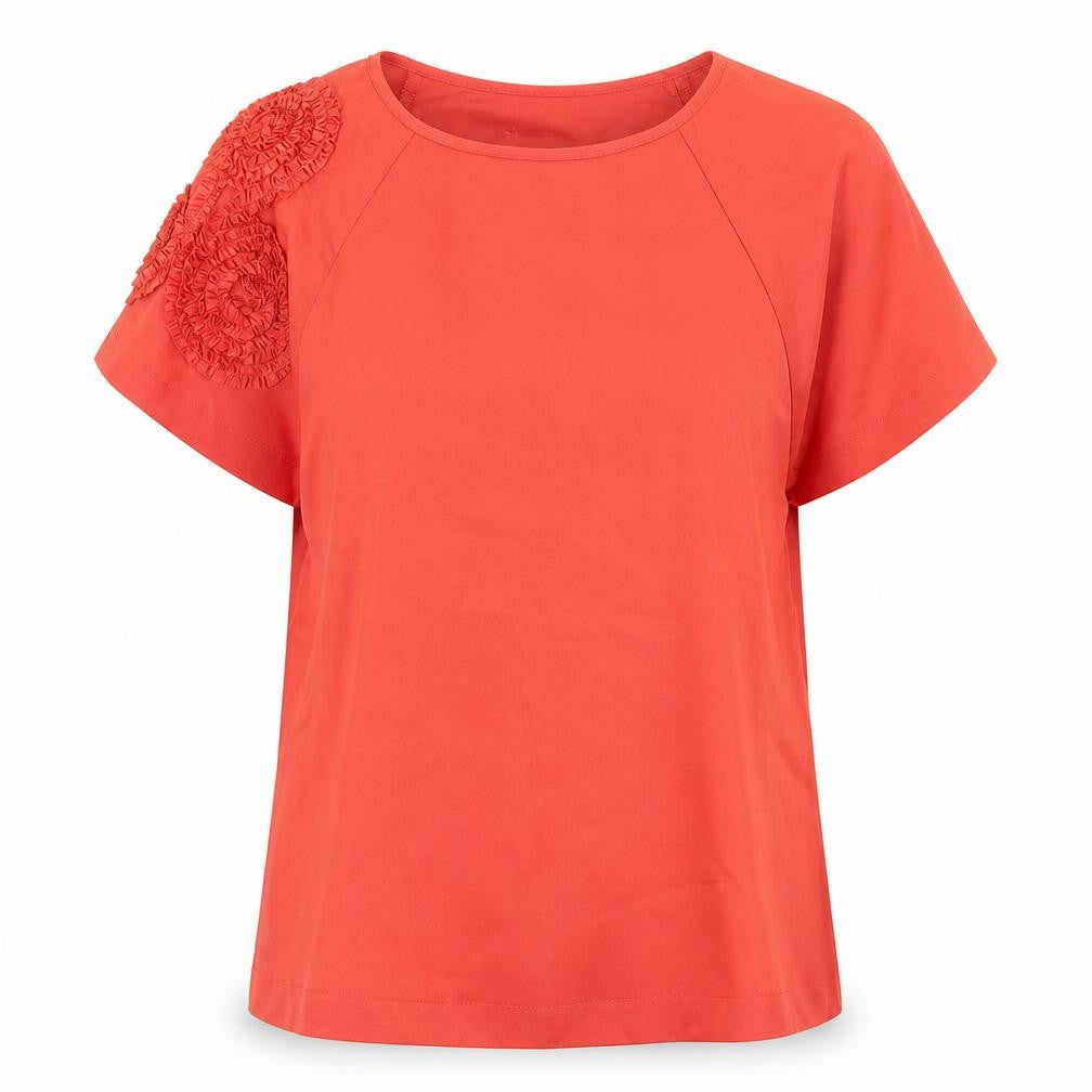Zara Womens Red Polyester Basic Blouse Size M Round Neck - Shoulder Detail