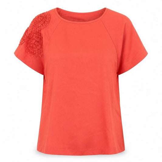 Zara Womens Red Polyester Basic Blouse Size M Round Neck - Shoulder Detail