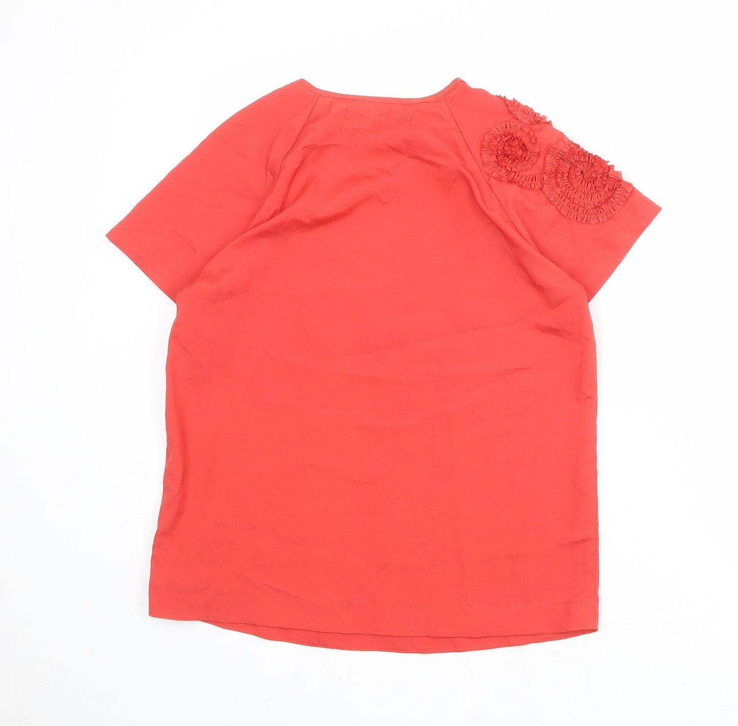 Zara Womens Red Polyester Basic Blouse Size M Round Neck - Shoulder Detail