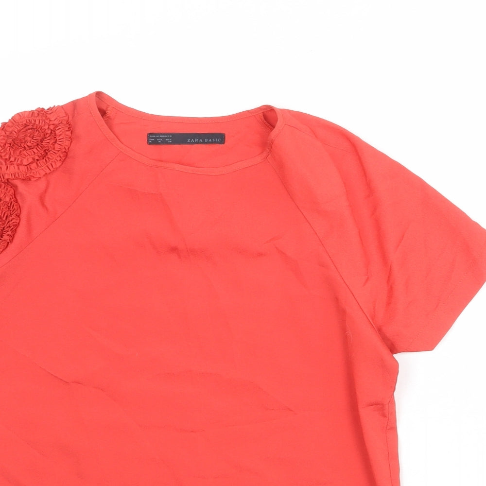 Zara Womens Red Polyester Basic Blouse Size M Round Neck - Shoulder Detail