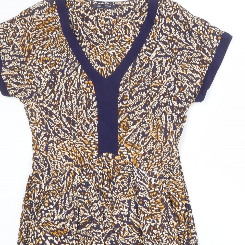 Marks and Spencer Womens Multicoloured Animal Print Viscose A-Line Size 10 V-Neck Zip - Tiger pattern