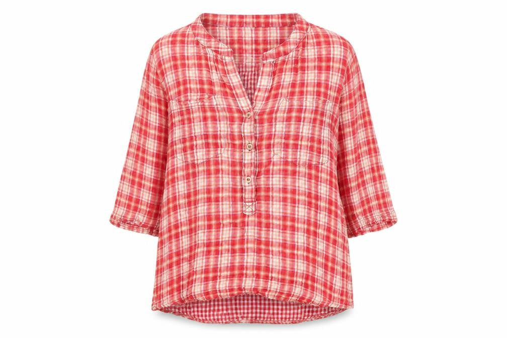 Velvet Heart Womens Red Plaid Cotton Basic Blouse Size L V-Neck