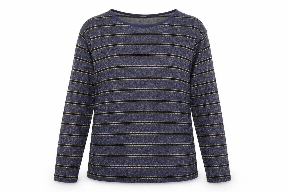 RESERVED Womens Blue Striped Polyester Basic T-Shirt Size XL Round Neck
