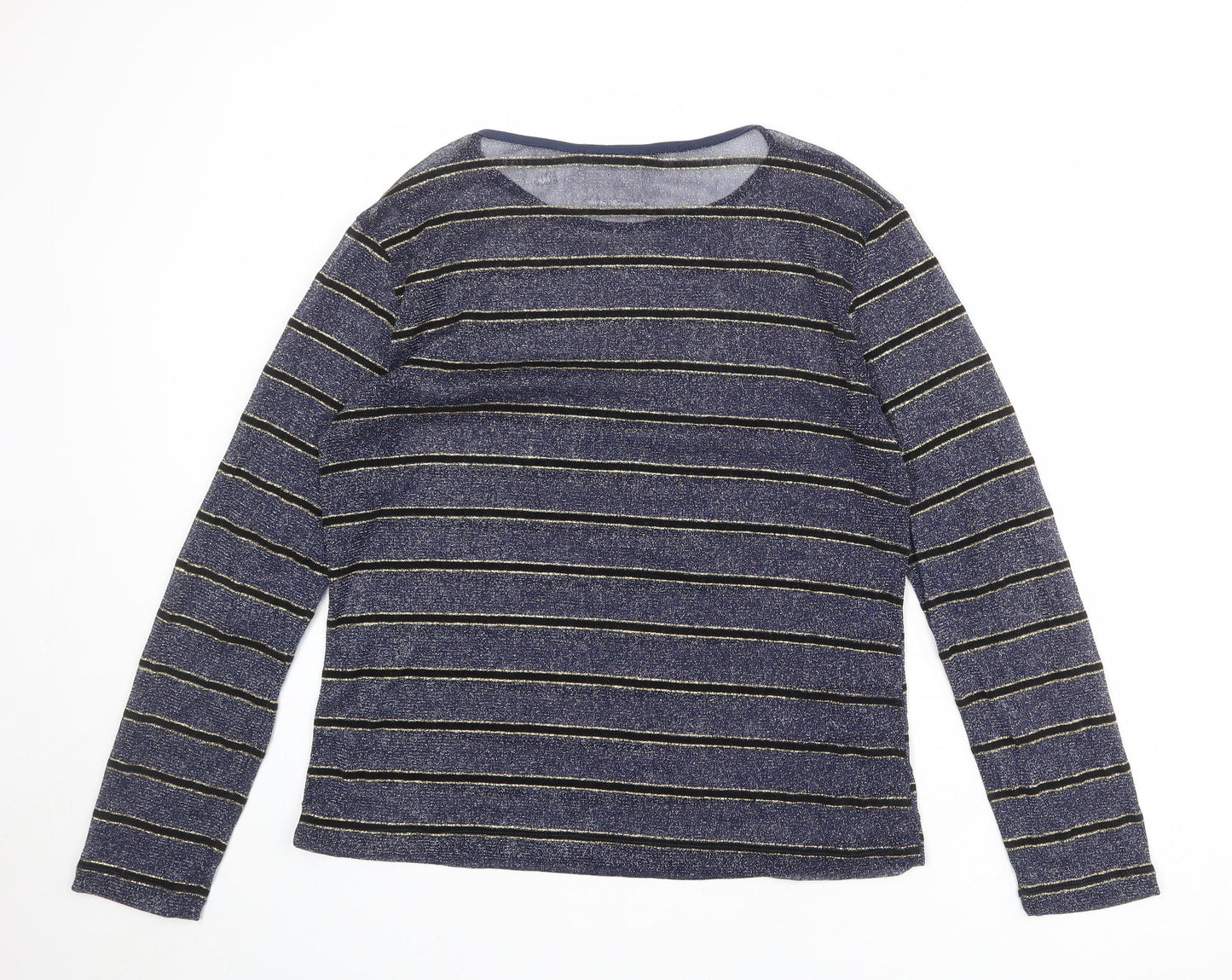 RESERVED Womens Blue Striped Polyester Basic T-Shirt Size XL Round Neck