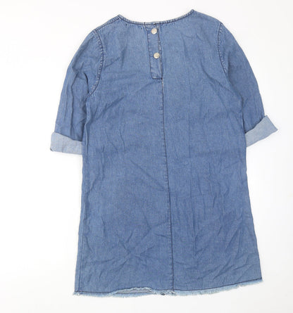 Boohoo Womens Blue Cotton Shift Size 8 Boat Neck Button