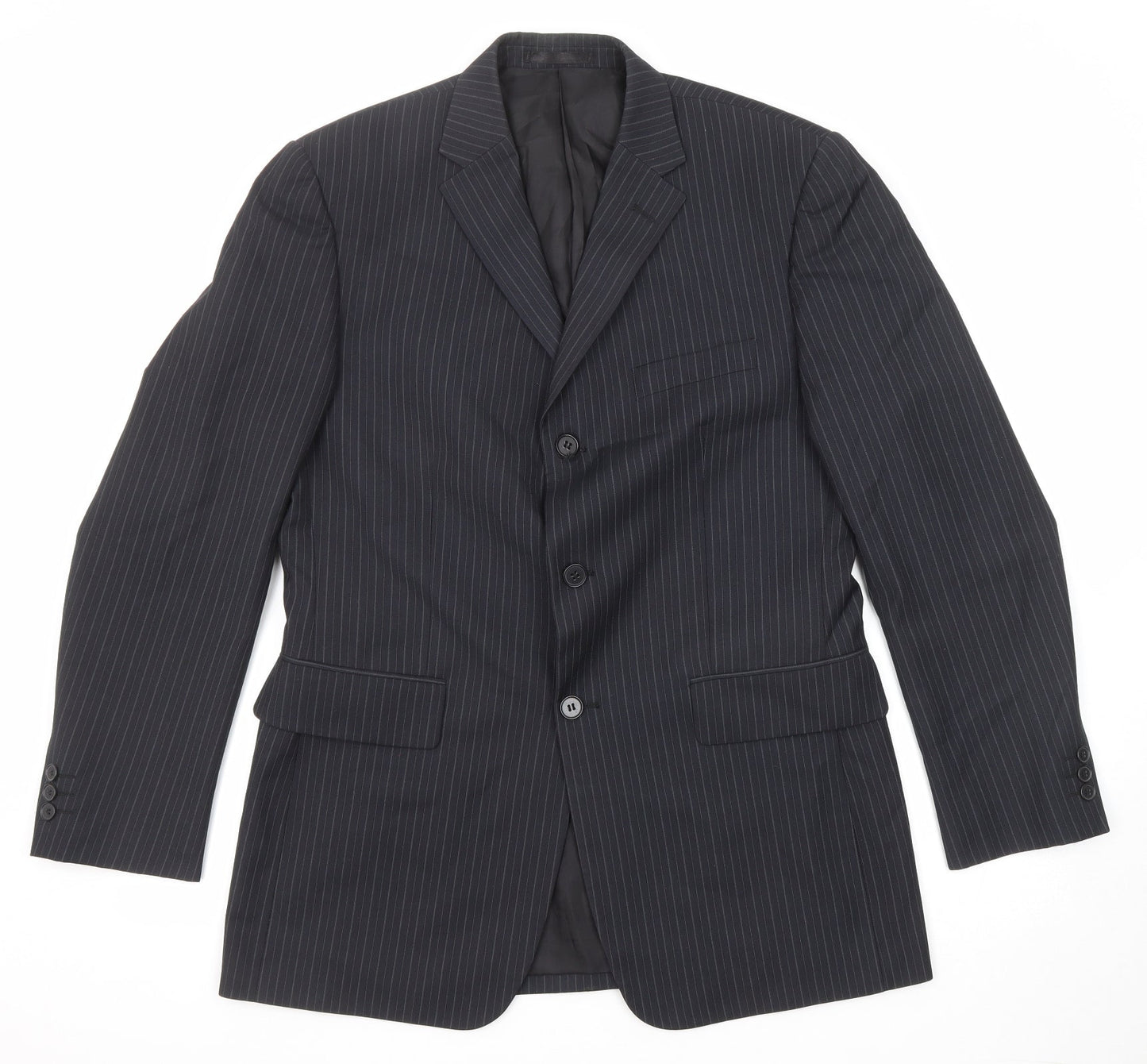 Burton Mens Black Striped Polyester Jacket Suit Jacket Size 40 Regular