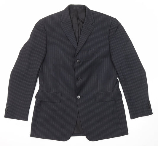 Burton Mens Black Striped Polyester Jacket Suit Jacket Size 40 Regular