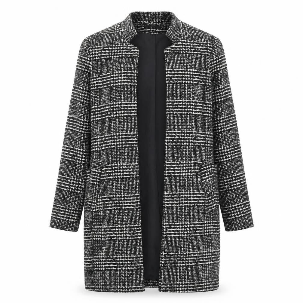 H&M Womens Black Plaid Overcoat Coat Size 8