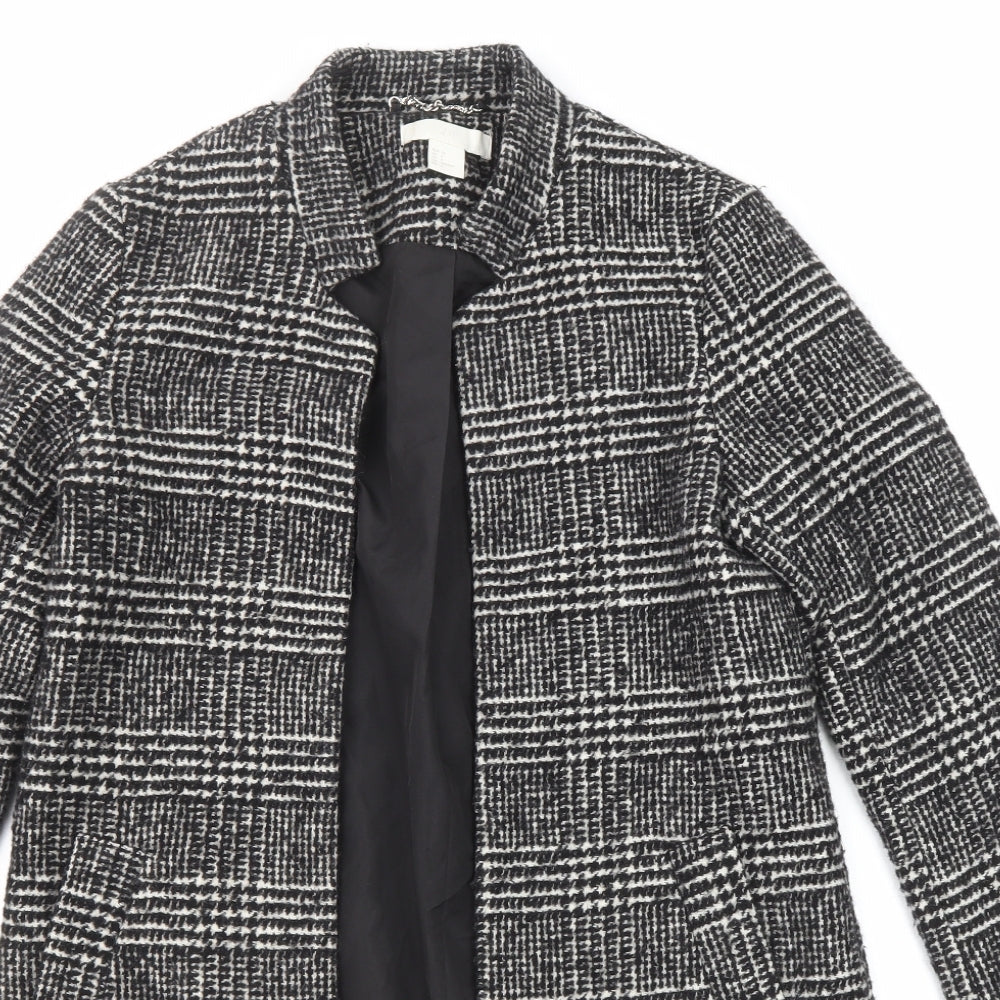 H&M Womens Black Plaid Overcoat Coat Size 8