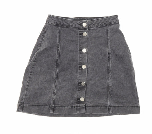 Missguided Womens Black Cotton A-Line Skirt Size 8 Button