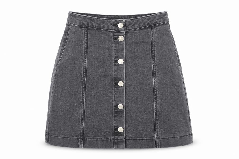 Missguided Womens Black Cotton A-Line Skirt Size 8 Button