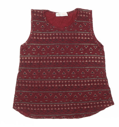 Cameo Rose Womens Red Geometric Viscose Basic Blouse Size L Round Neck