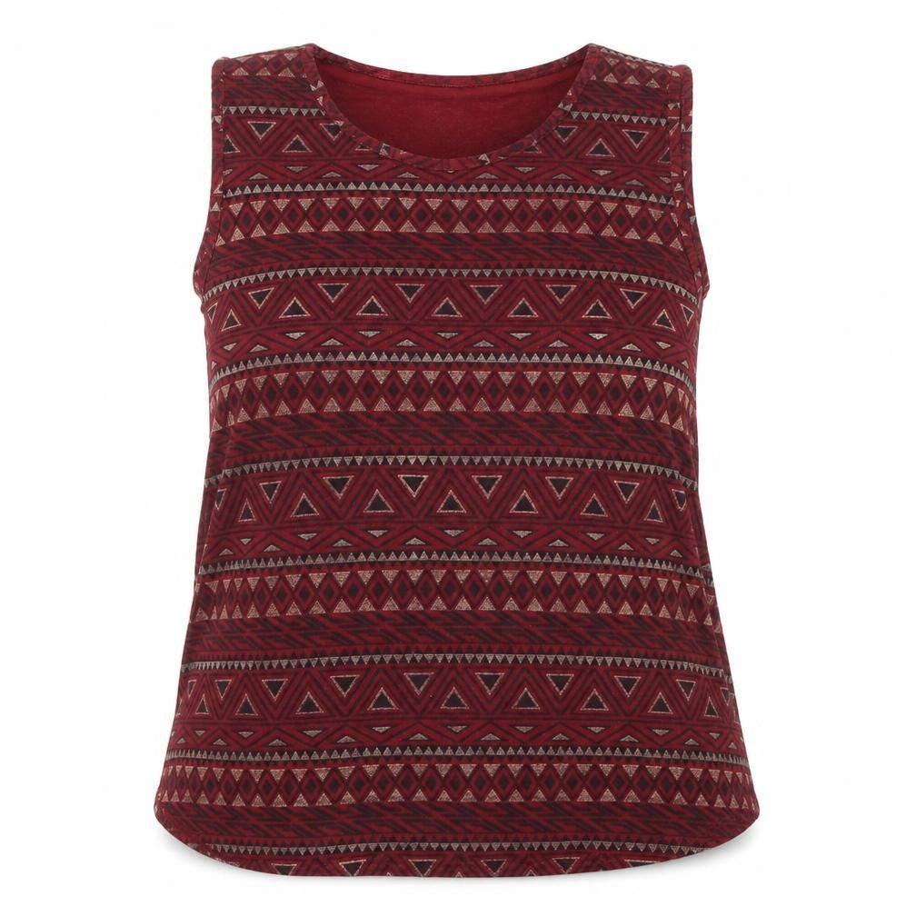 Cameo Rose Womens Red Geometric Viscose Basic Blouse Size L Round Neck