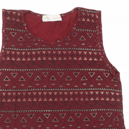 Cameo Rose Womens Red Geometric Viscose Basic Blouse Size L Round Neck