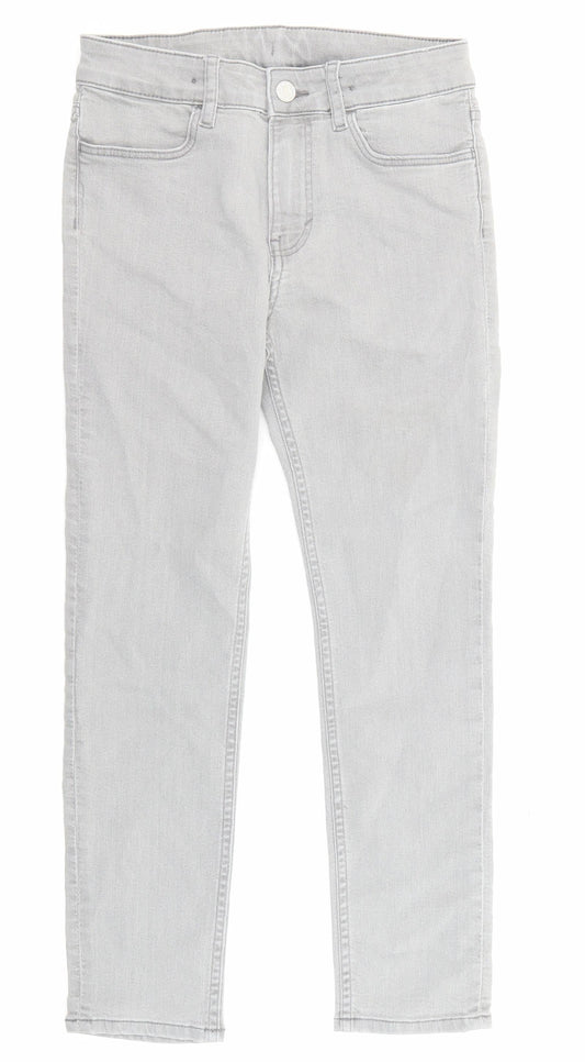 H&M Girls Grey Cotton Skinny Jeans Size 10-11 Years Regular Zip