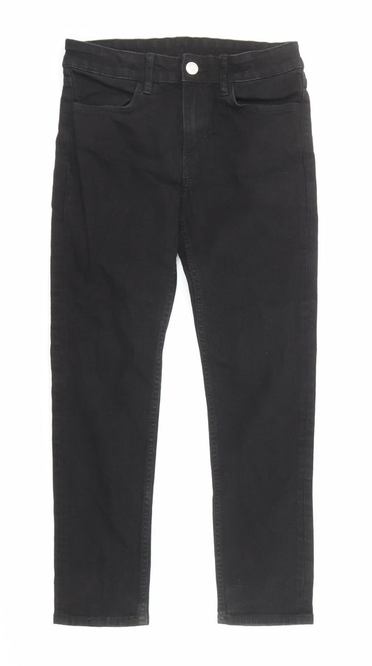 H&M Girls Black Cotton Skinny Jeans Size 10-11 Years Regular Zip