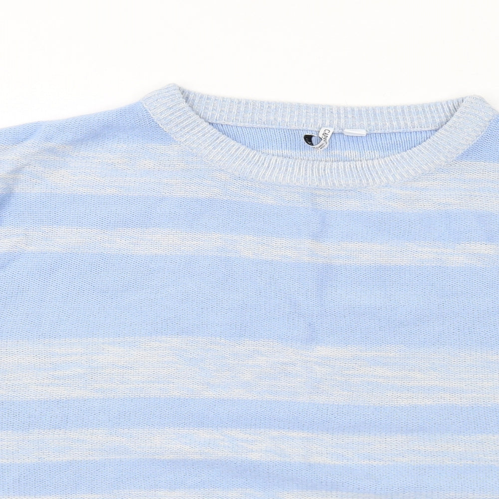 Capsule Womens Blue Round Neck Striped Acrylic Pullover Jumper Size S