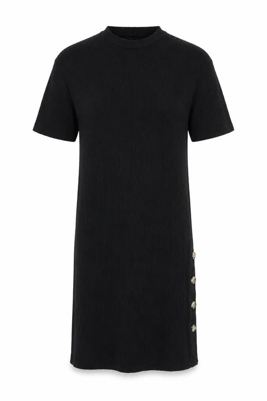 Pull&Bear Womens Black Viscose T-Shirt Dress Size XS Crew Neck Pullover - Ribbed