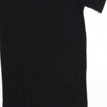Pull&Bear Womens Black Viscose T-Shirt Dress Size XS Crew Neck Pullover - Ribbed