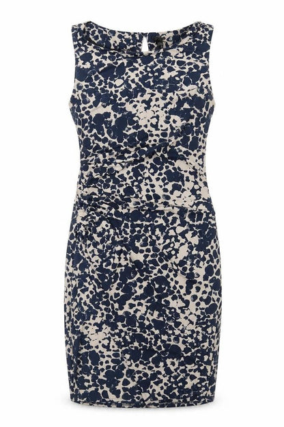 Next Womens Blue Geometric Polyester Shift Size 8 Round Neck Button