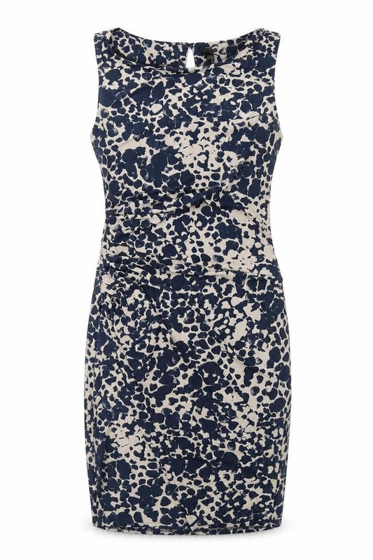 NEXT Womens Blue Geometric Polyester Shift Size 8 Round Neck Button