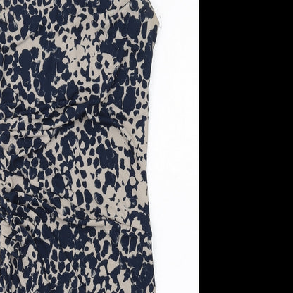 Next Womens Blue Geometric Polyester Shift Size 8 Round Neck Button