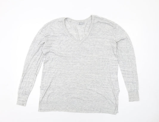 H&M Womens Grey V-Neck Viscose Pullover Jumper Size L