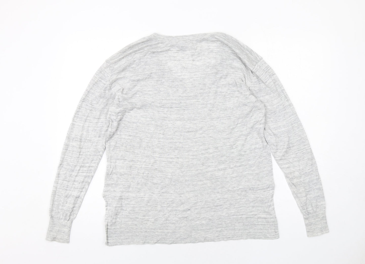 H&M Womens Grey V-Neck Viscose Pullover Jumper Size L