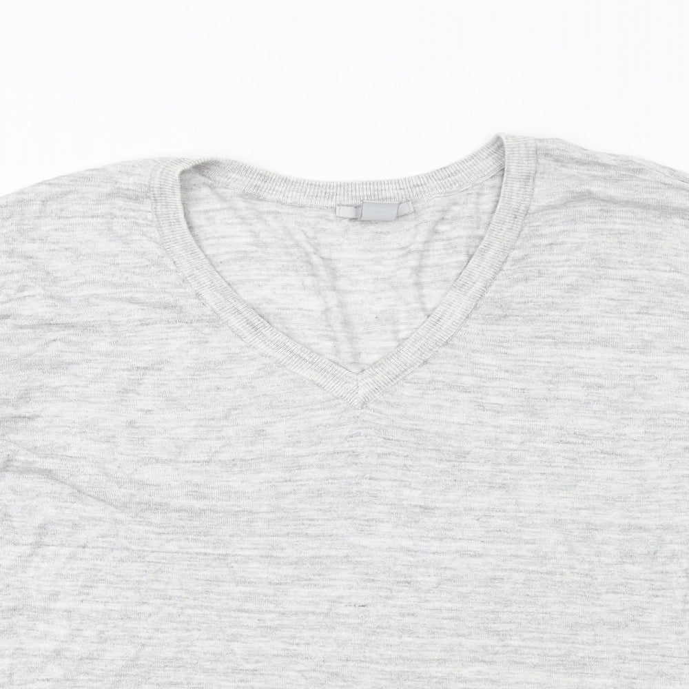 H&M Womens Grey V-Neck Viscose Pullover Jumper Size L