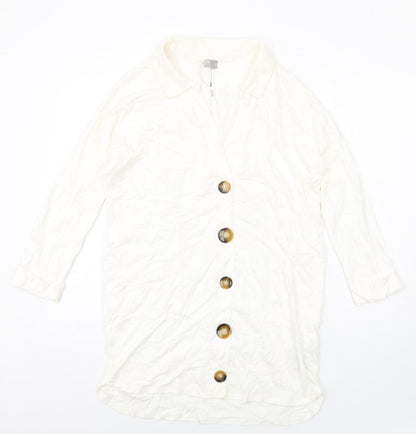 Additional front view of ASOS women’s ivory cotton shirt dress, size UK 4, collared pullover