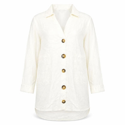 Front view of ASOS women’s ivory cotton shirt dress, size UK 4, collared pullover
