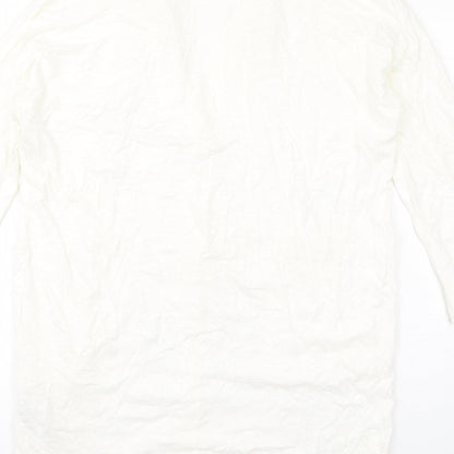 Brand and care label for ASOS women’s ivory cotton shirt dress, size UK 4, collared pullover