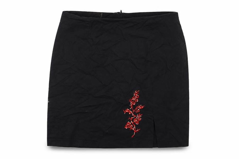 Seven7 Womens Black Viscose A-Line Skirt Size 16 Zip - Flower detail