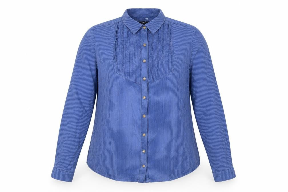 DASH Womens Blue Striped Cotton Basic Button-Up Size 14 Collared
