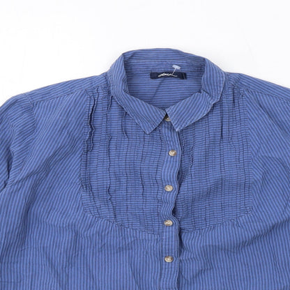 Dash Womens Blue Striped Cotton Basic Button-Up Size 14 Collared