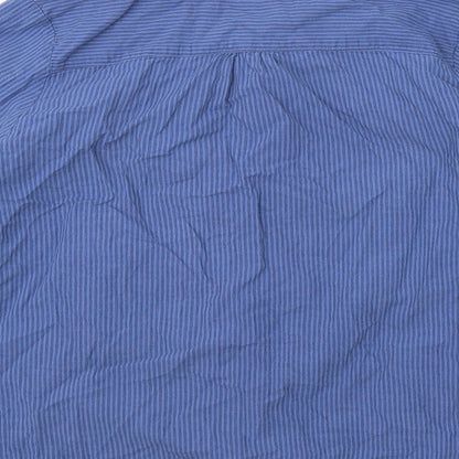 Dash Womens Blue Striped Cotton Basic Button-Up Size 14 Collared