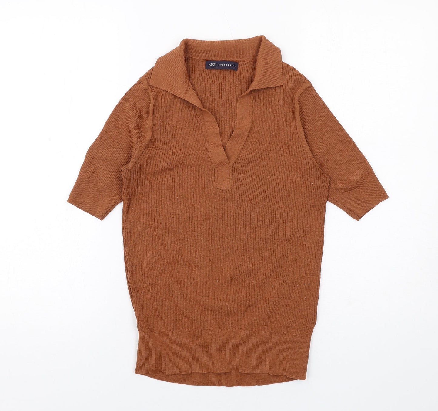 Marks and Spencer Womens Brown Viscose Basic Blouse Size 10 Collared