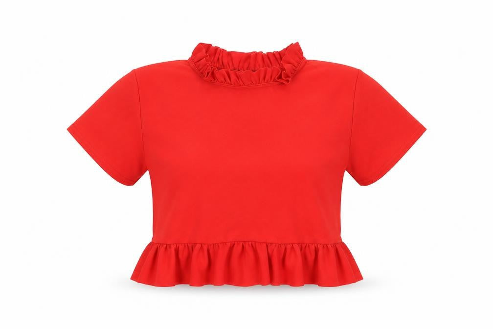 Cameo Rose Womens Red Polyester Cropped T-Shirt Size 14 Round Neck