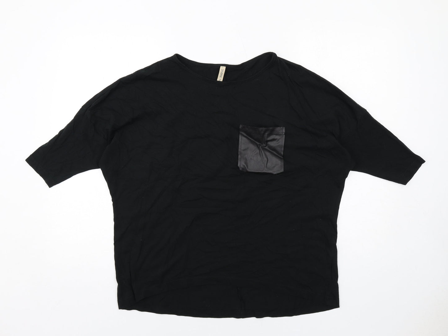Diverse Womens Black Viscose Basic Blouse Size L Round Neck
