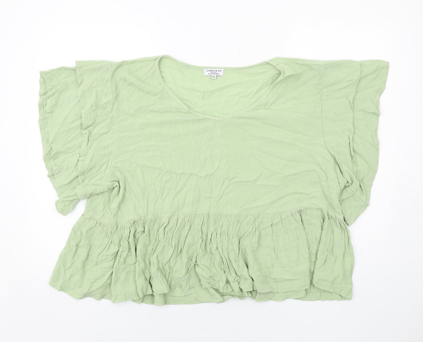 Cerulean Womens Green Viscose Basic Blouse Size 2XL Round Neck
