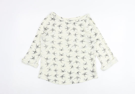 New Look Womens Ivory Boat Neck Geometric Cotton Pullover Jumper Size 8 - Bird pattern