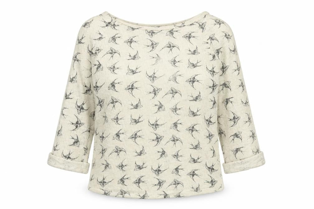 New Look Womens Ivory Boat Neck Geometric Cotton Pullover Jumper Size 8 - Bird pattern