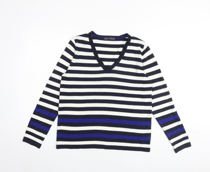 Marks & Spencer Womens Multicoloured V-Neck Striped Acrylic Pullover Jumper Size 14