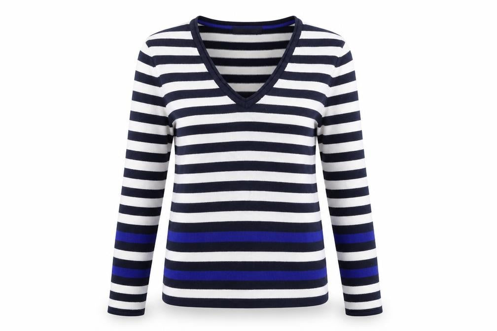 Marks & Spencer Womens Multicoloured V-Neck Striped Acrylic Pullover Jumper Size 14