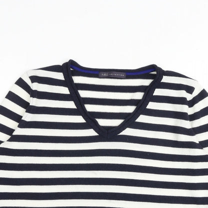 Marks & Spencer Womens Multicoloured V-Neck Striped Acrylic Pullover Jumper Size 14