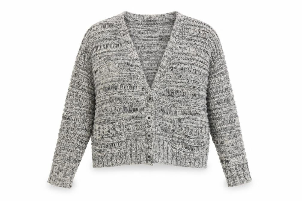 Limited Collection Womens Grey V-Neck Acrylic Cardigan Jumper Size 6