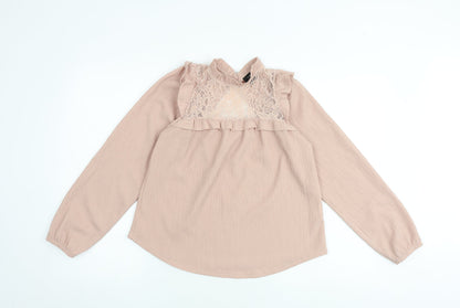 New Look Womens Pink Polyester Basic Blouse Size 6 Mock Neck - Lace Details